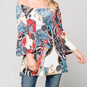 Voll Multi Color Tunic Blouse with Bell Sleeves - S